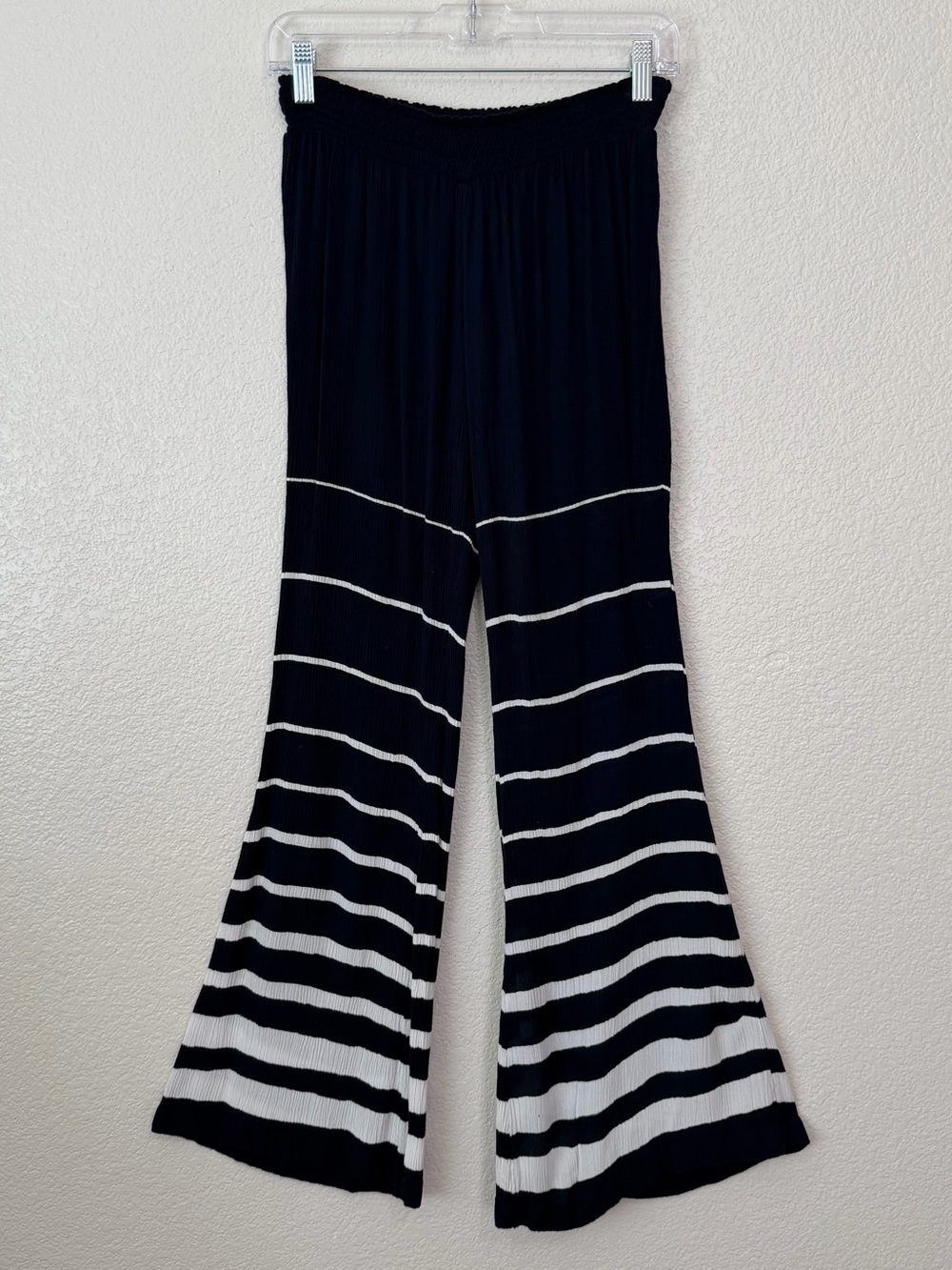 Billabong Turn To Me Navy Blue White Striped Wide Leg Beach Pants, Sz Small